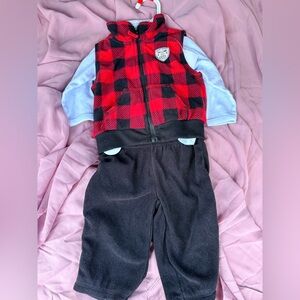 Carter's Red and Black Buffalo Plaid Fleece Vest with Black Trim